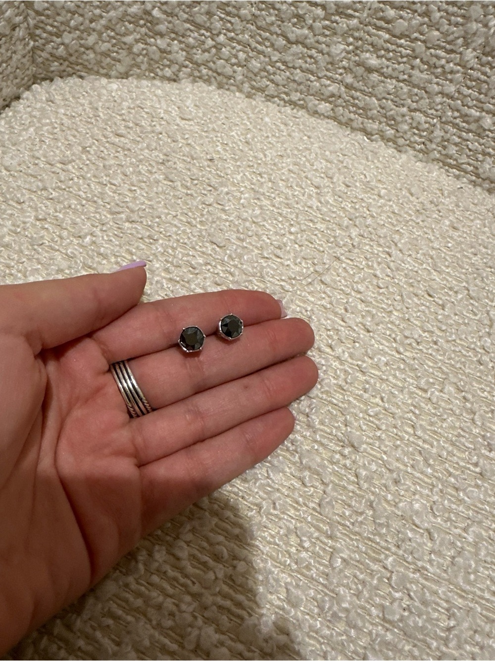 Hexagonal Black Stone Stud Earrings - Women's Jewelry